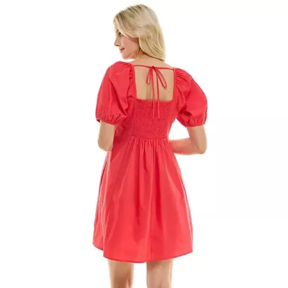 Draper James Women Dress XL Hot Pink Square Neck Puff Sleeve Mini Easter Summer - Picture 2 of 12